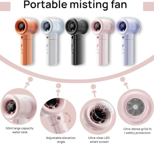 Image of Sevenaire Handheld Portable Fan with Mist, Hand fan for summer, High Speed & LED Display - Personal Fans Portable Rechargeable, 16000 RPM Turbo Mini Fan for Travel, Outdoor, Home, Office (Pink)