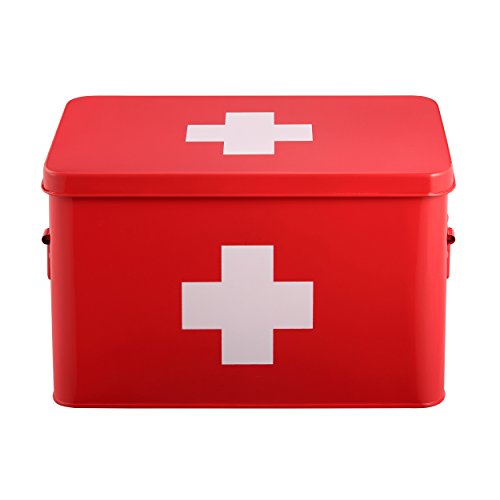 Mari Home - Botiquín de Color Rojo, de Doble Capa y 5 Compartimentos, de Metal, para Almacenamiento. Kit de Primeros Auxilios no Incluido - 32,5 x 20 x 20,5 cm