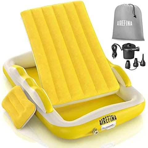 Airefina Inflatable Kids Airbed Travel, Child Airbed with Safety Rails, Portable Kids Inflatable Bed with Electric Pump for Camping Traveling Sleepover or Home Use, Toddler Air Bed for 18+ Months Cover