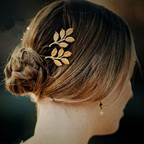 Newmind Pacote de 2 peças retrô dourado folha de oliva galho broche de cabelo para noivas, prendedor