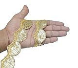 CRAFTLOVE Zari Sequence Pankhi Border Lace 9.2 Yards/8.5 Meters for Saree Blouse Dupatta Lehenga Sewing Designing Crafts etc. (3 cm Wide) (Golden)