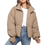 Himythe Women's Winter Long Sleeve Stand Collar Zip Puffer Jacket Baggy Short Down Padded Coats(0181