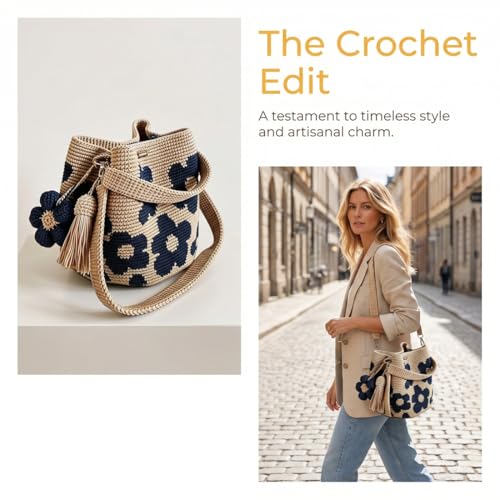 Bolso Tote de Crochet con Flor Hecho a Mano miniatura 7