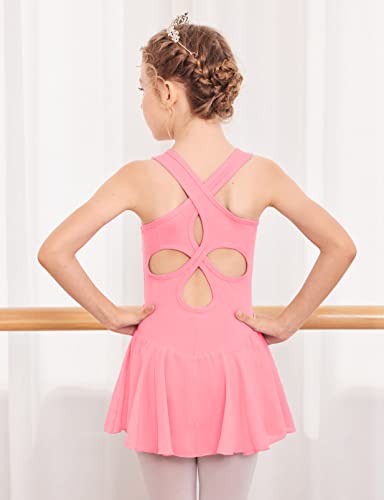 Image of Arshiner Kid Girls Hollow Back Ballet Leotard with Skirt Sleeveless Dance Dresses