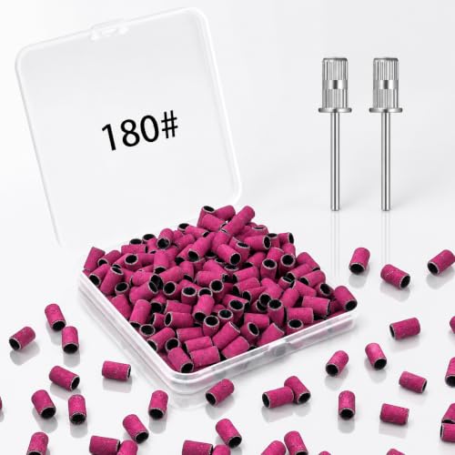 BEVTEE 200Pcs Sanding Bands for Nail Drill 180 Grit Pink