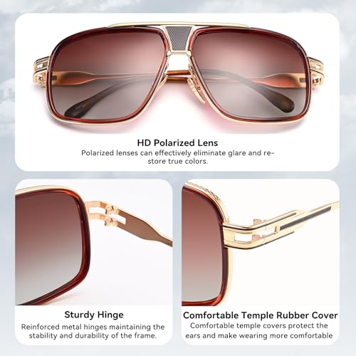 Dollger Fashion Square Aviator Polarized Sunglasses for Men Retro 70s Sunglasses Cool Designer Shades4