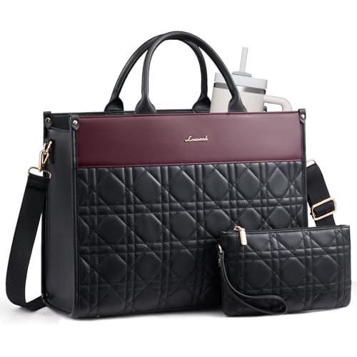 LOVEVOOK 17.3-inch Laptop Tote Bag for Women, Waterproof Vegan Leather Work Bag