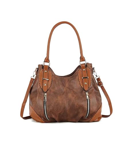 myfriday Vintage Leather Tote Handbags for Women, Soft Hobo Shoulder Bag Crossbody Satchel Purse with Adjustable Strap