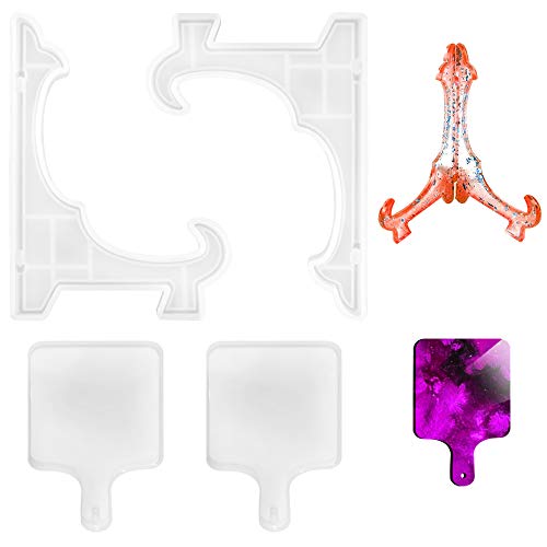 Sonku Lot de 4 moules en résine de 25,4 cm avec support de présentation en silicone avec petit plateau pour moulage époxy, décoration de la maison, cadre photo, support de présentation Cover