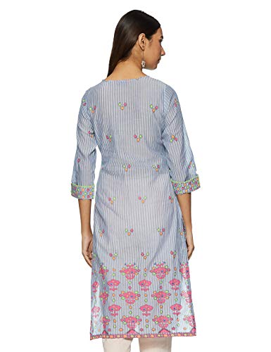 Image of Rangriti Blue Cotton Straight Kurta