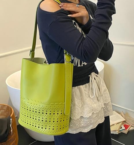 2 Pcs Hollowed Bucket Bags Women Trendy PU Leather Hobo Underarm Shoulder Bag Crossbody Purse Beach Travel Tote Handbag 20252