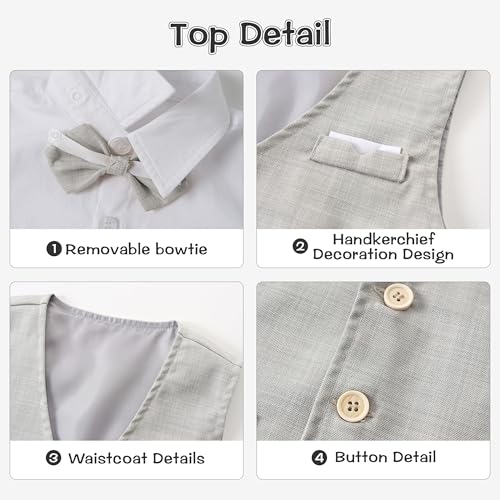 Image of Volunboy Baby Boys Summer Suits Short Sleeve Wedding Ring Bearer Outfits 4Pcs Graduation Dress Vest Shirt Bowtie Shorts Set