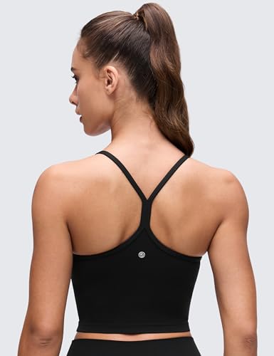 Image of CRZ YOGA Butterluxe Y Back Crop Tank Tops | Light Support, Removable Pads, Yoga, Extremely Soft, Scoop Neck, Spaghetti Straps, Longline Sports Bras for Women