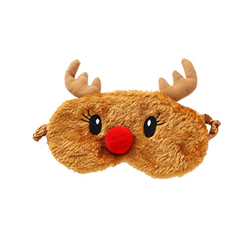 LEORX Deer Sleep Mask Lovely Plush Reindeer Eye Mask Adjustable Sleeping Blindfold Christmas Sleep Mask (Red Nose Deer)
