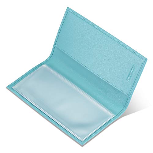 Image of HISCOW Slim Leather Checkbook Cover for Personal Checks, Premium Teal, One Size | Full grain cowhide, transaction register & check book pockets, removable duplicate divider, durable stitching, gifts for men