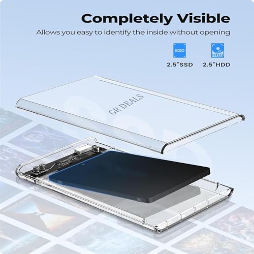 Image of 2.5 Inch SATA to USB 2.0 Micro B HDD Solid State Disk Enclosure Home Office Desktop PC ABS Plastic Hard Drive Case Computer Accessories Transparent