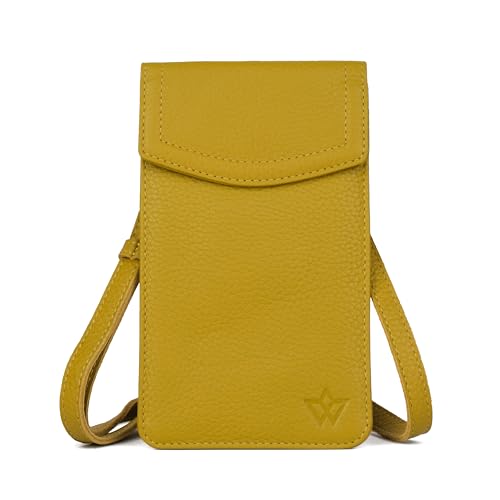 WASAMA Genuine Leather Crossbody Phone Bag for Women Small Detachable-Strap Mini Mobile Phone Bag with Button Flap and two card slot Ideal for Travel & Everyday Use | Cumin