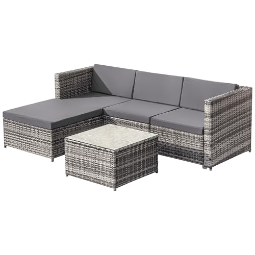 Merax Garden Corner Sofa rattan Garden Furniture Patio Set Entertaining Rattan Furniture Lounge Set - Gray 8 Merax Garden Corner Sofa rattan Garden Furniture Patio Set Entertaining Rattan Furniture Lounge Set - Gray - Image 8