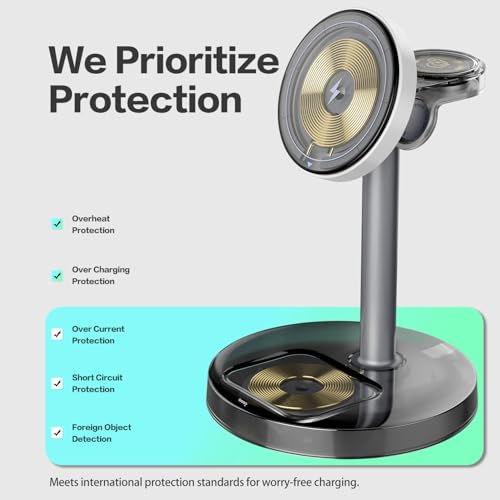 Image of 3 in 1 Wireless Charging Station Compatible with MagSafe, 15W Fast Charging Magnetic Mag-Safe Charger Stand for Apple iPhone 17 16 15 14 13 12Series Apple Watch AirPods Pro 4 3 2, Gifts for Men Women
