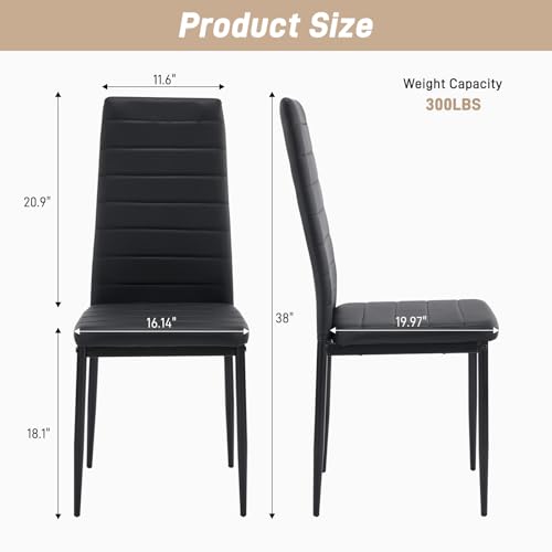 Karl home Dining Chairs Set of 4, PU Leather Balck Kitchen Chairs with Padded High Back & Foot Cap Protection for Dining Kitchen Living Room,300lbs Capacity,Space-Saving