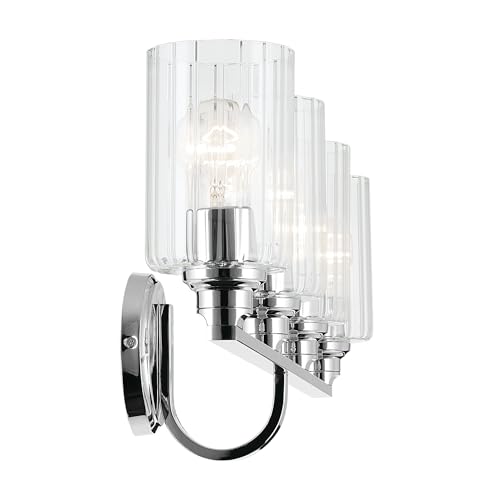 Image of Kichler Gioe 32.25 inch 4-Light Bathroom Vanity Light Fixture with Clear Fluted Glass in Chrome, Damp Rated for Over Mirror, Powder Room (32.25 inch W x 10.5 inch H), 55227CHFLU