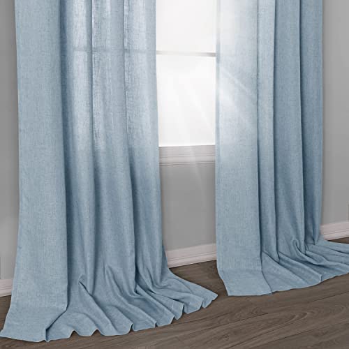 Light Blue Curtains 96 Inches Long For Bedroom 2 Panels Flax Linen Semi Sheer Blue Gray Drapes For Sliding Glass Door Dining Living Room Office Country Chic Decor 8Ft Stone Blue Denim Rod Pocket 52X96 #TOP4