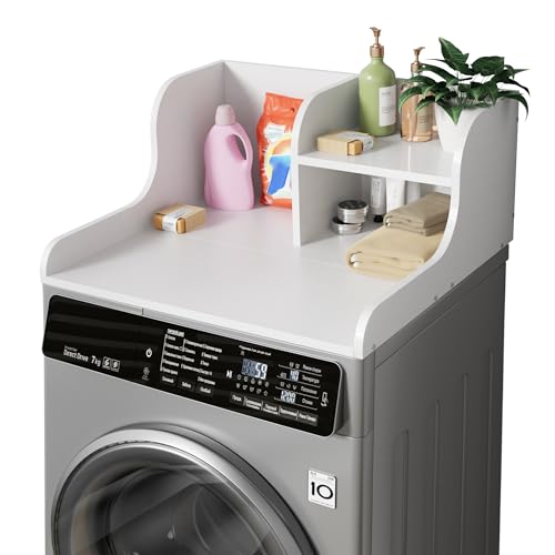 DTK Washer Dryer Countertop with Shelf,27.5" D x 27" W x 11.8" H Wood Countertop for Washer and Dryer,Laundry Countertop with Anti-Slip Strips and Edge Rails,Dryer Countertop for Laundry Room(White) by DTK - Used condition - US$63.16