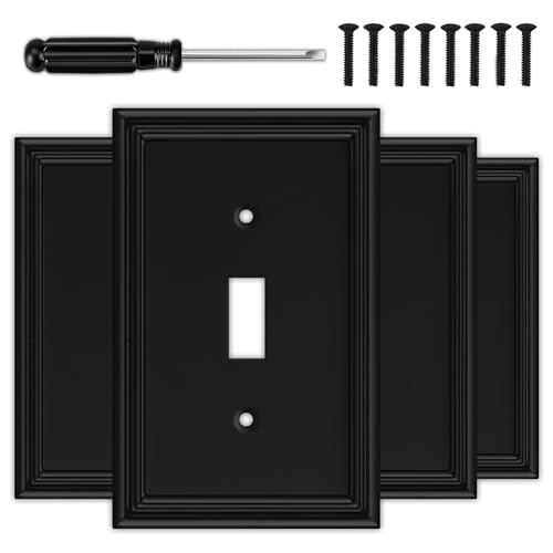 Matte Black Decorative Single Toggle Light Switch Covers Wall Plate Natural Material Switch Plate Covers - Modern Style (1 Gang Toggle 4 Pack)