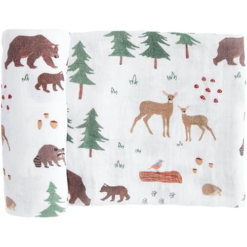 Image of Organic Cotton Muslin Swaddle | Bear Buddies Newborn Blanket - 44x44 Wrap | Soft organic cotton muslin swaddle for newborns, nursing, burping, stroller cover, tummy time, breathable 44 x 44 baby wrap.