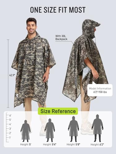 Image of SaphiRose Extra Thick Hooded Rain Poncho Double Layer Waterproof Raincoat Jacket for Men Women Adults