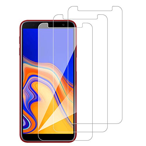 [3 Pack] Amonke Protector Pantalla para Samsung Galaxy J6 2018 Plus / J4 Plus Cristal Templado, Plana pero Incompleta Cobertura, 9H Dureza Screen Protector para Samsung Galaxy J6 2018 Plus / J4 Plus