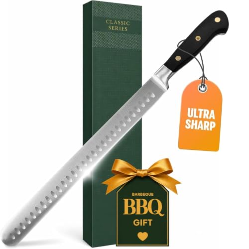 Bright Hobby Brisket Slicing Knife – 12' Brisket Knife, BBQ, Grilling Gifts For Men – Razor Sharp German Steel, Full Tang, Ergonomic Handle