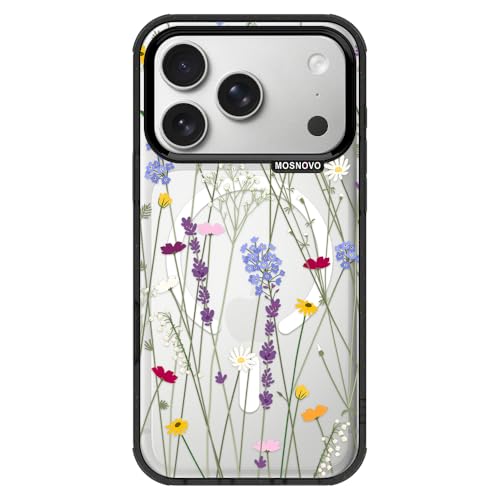 Coque iPhone 17 Pro MagSafe MOSNOVO bouton caméra jardin floral noir