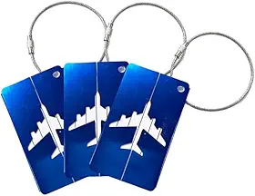 Kit c/ 3 Tags de Mala de Viagem com Alça de Aço, Identificador de Bagagem de Avião, Etiqueta de Identificação de Bagagem (Azul)