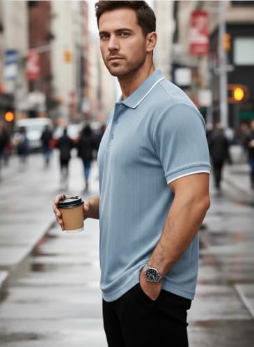 Image of Mack Jonney Men's Premium Jacquard Polo T-Shirt | Short Sleeve Soft Knit Fabric | Stylish Casual & Smart Wear Polo-M6938