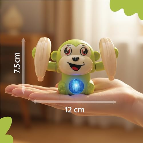 Image of Lifelong Cuppy Dancing Monkey Toy for Babies & Kids with 360 Tumbling, Rolling & Glowing Lights & Music | Non-Toxic, 3 AAA Battery Operated Interactive Toy for Kids 6+ Months & Above (LLCDC02, Green)
