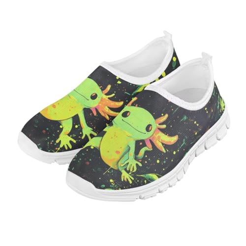 Axolotl Shoes for Girls Todder Girl Tennis Shoes Size 12 Green Slip On Sneakers Kids Stylish Athletic Gym Shoes Novelty Back to School Shoes for Girls,Size 342