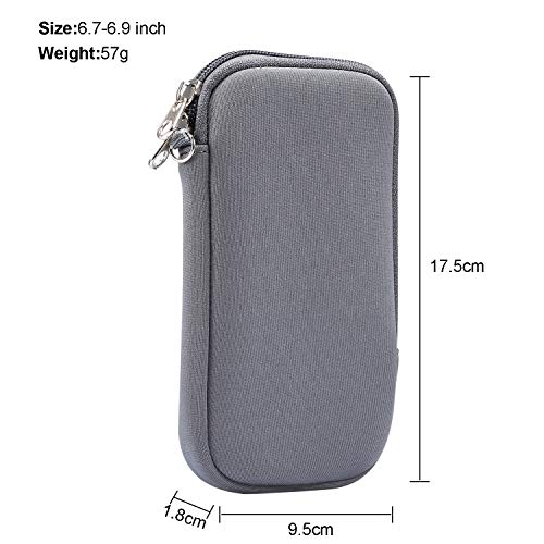 Zippered Neoprene Cell Phone Sleeve Mesh Pocket Pouch For Iphone 14 Plus Iphone 14 13 Pro Max 12 Pro Max 11 Pro Max Xs Max Google Pixel 7 Pro 6 Pro Oneplus 11/10 Pro Moto G Power 2022 (Gray) #TOP3