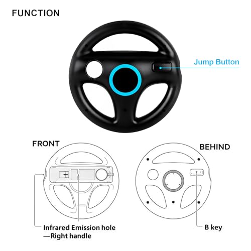 Image of Arrocent Steering Wheel and Zapper Gun Set Compatible with Wii Wii U Remote (Pack of 2, Black)