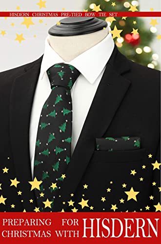 Hisdern Green Tree Christmas Ties For Men Holiday Festival Necktie Boys Funny Vacation Xmas Tie Handkerchief & Pocket Square Set For Party #TOP7