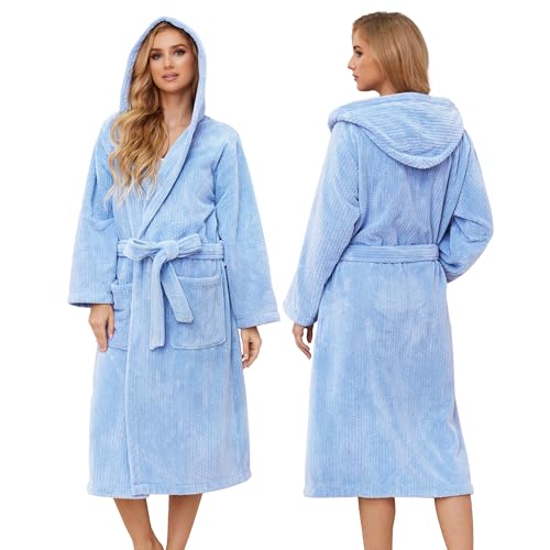Image of PJGGZ Hooded Bathrobes for Women, Soft Long Towel Robes for Women - Quick Dry yet Warm