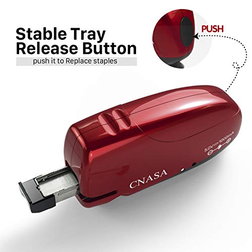 CNASA Build-in Staple Remover, Electric Automatic Stapler, Battery Rechargeable Stapler Jam-Free for Office School Home (Red)