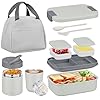 Bento Lunch Box Set with 10.5oz Soup Thermo Food Jar for Adults Kids, Stainless Steel Leak-proof Lunch Container with 4 Compartment, Coffee Tumbler with Lunch Bag for School Travel Office-Grey
