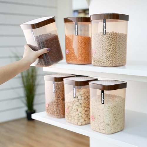 Image of Nayasa Fusion 2100 ml BPA Free Food Grade Airtight Kitchen Storage Stackable Containers - Set of 3 | Brown