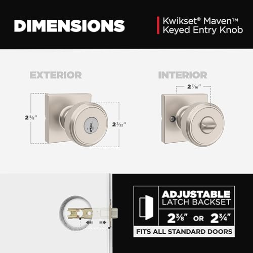Image of Kwikset Maven Entry Door Knob with Lock and Key, Secure Keyed Handle Exterior, Square Front Entrance and Bedroom, Satin Nickel, Pick Resistant SmartKey Rekey Security and Microban (Pack of 4)
