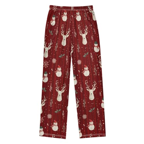 Christmas Pajama Pants Red Deer and Snowman Long Sleep Pants Lounge Bottoms2