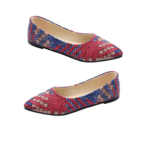 SAFIGLE Zapatos Planos de Ballet de Punta Puntiaguda Casuales, de PU Rojo, Cómodos para Mujer, sin Cordones, Ideales para Caminar y Uso Diario, Talla 39, Calzado Ligero para Temporada