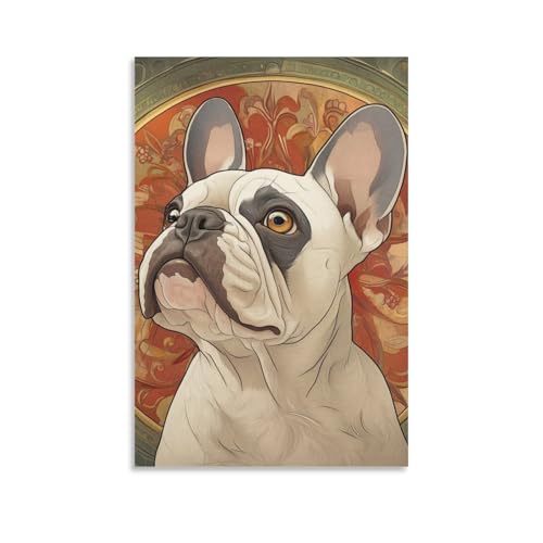 Decoracion salon con Cuadro Bulldog Frances en lienzo moderno