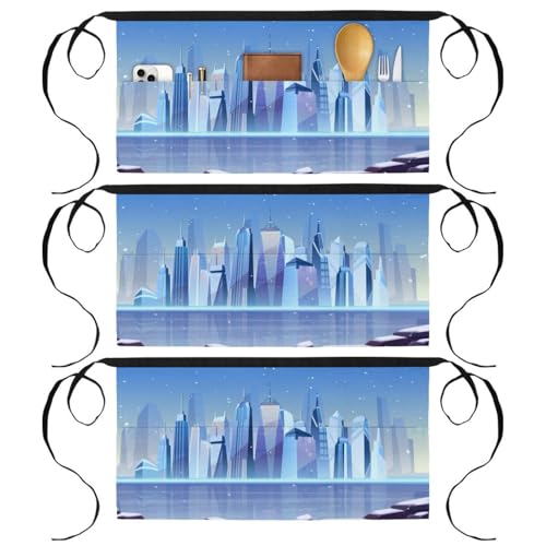 Lot de 3 tabliers courts de chef multicolores avec 3 poches pour le service en bistrot