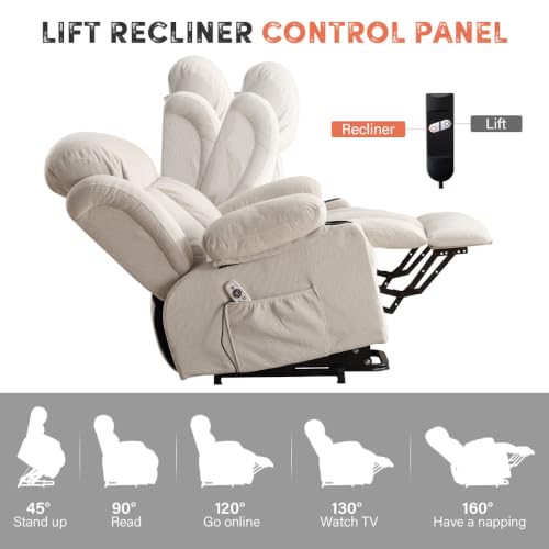 Image of Power Lift Recliner Chair for Elderly with 8-Points Massage and Heat | Electric Lift Assistance,USB Charging Port,2 Cup Holders,Side Pockets,for Living Room